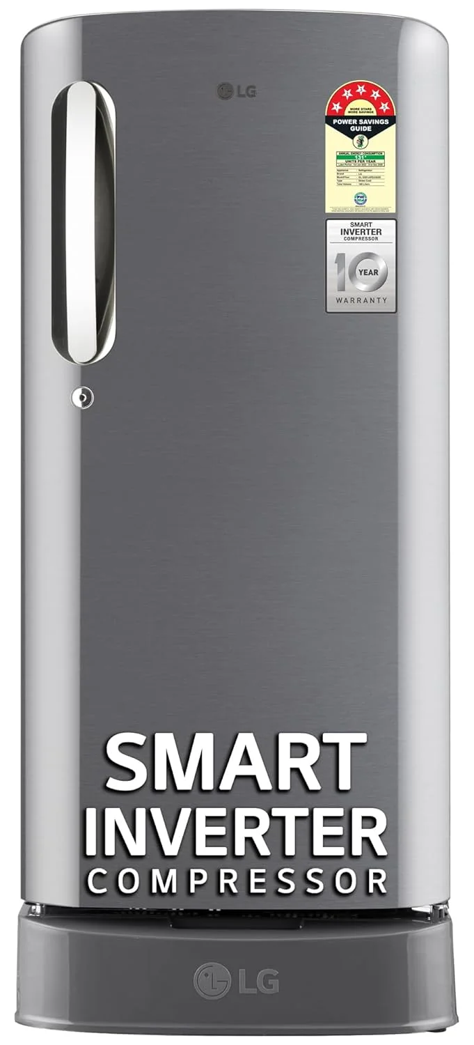 LG 185L 5-Star Smart Inverter Direct-Cool Refrigerator – Base Stand, Fast Ice Making (Shiny Steel)