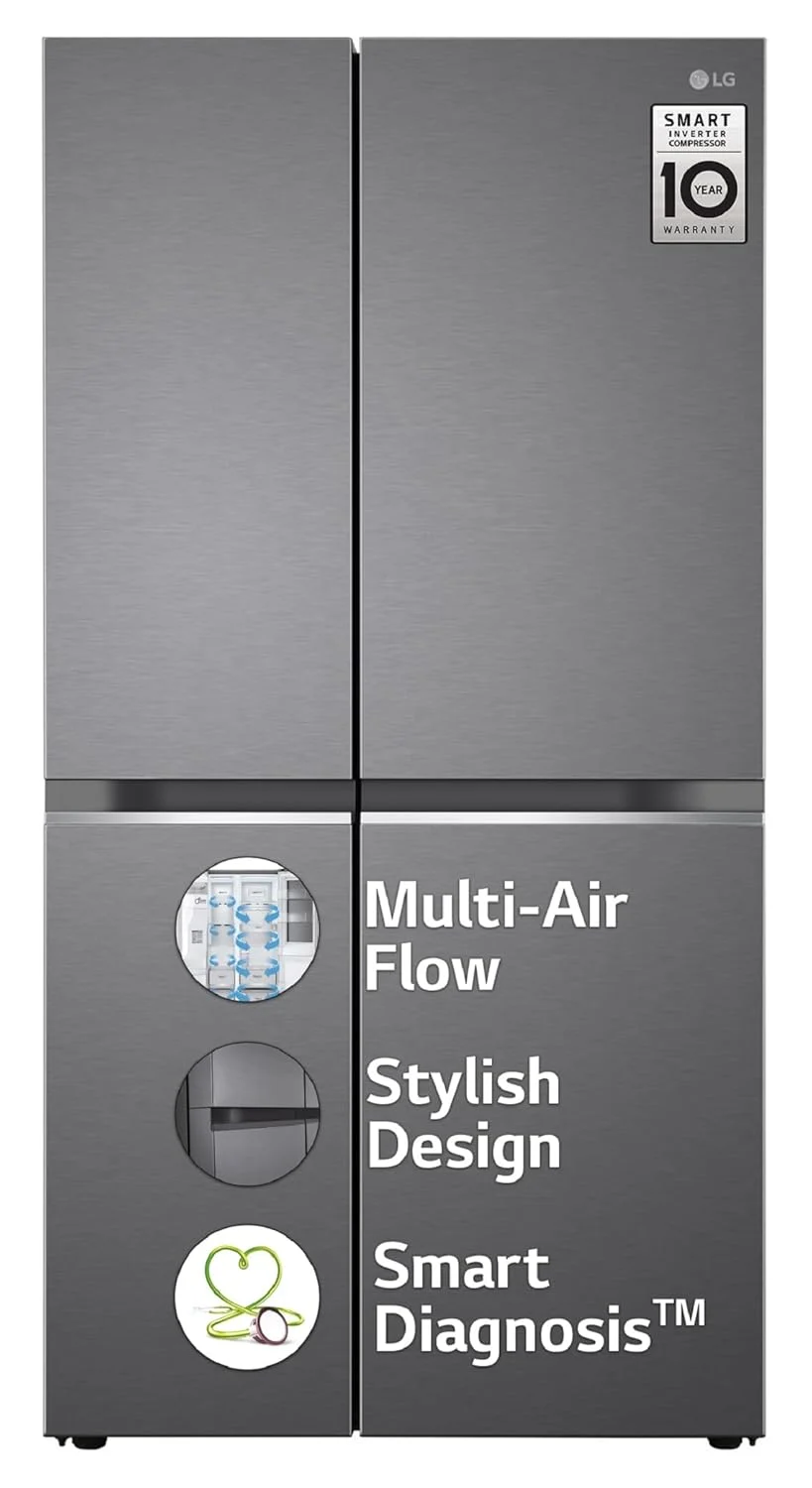 LG 655L Frost-Free Smart Inverter Side-by-Side Refrigerator – Multi Air Flow, Express Freeze (Dazzle Steel)