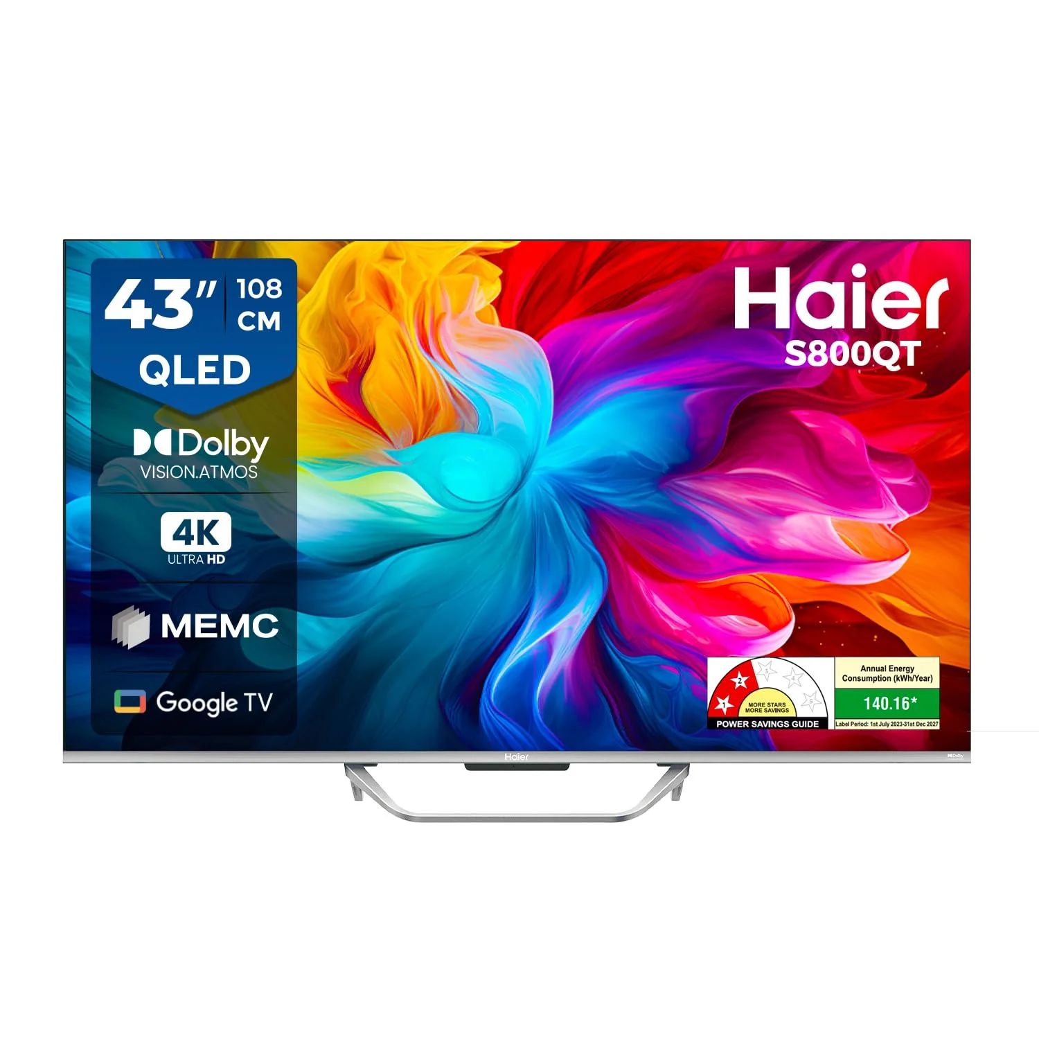 Haier 43S800QT-P 43" 4K Ultra HD Smart QLED Google TV – Dolby Vision, Hands-Free Voice Control (Grey)